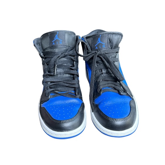 Air Jordan 1 Mid Men’s Black and Blue Sneakers - Picture 4 of 12